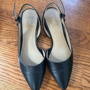 Naturalizer Black Pointed Slingback Flats with Adjustable Strap